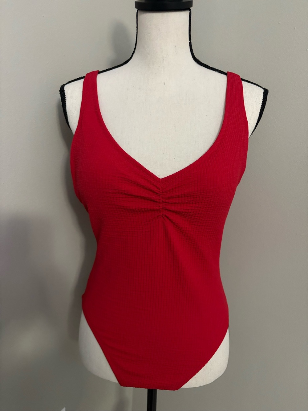 Shade & Shore Red V-Neck One-Piece Swimsuit-Size Medium